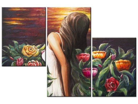 Obraz Kobieta wśród kwiatów, 3 elementy, 90x60 cm Oobrazy