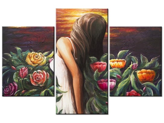 Obraz Kobieta wśród kwiatów, 3 elementy, 90x60 cm Oobrazy