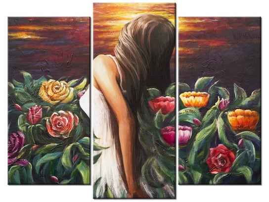 Obraz Kobieta wśród kwiatów, 3 elementy, 90x70 cm Oobrazy