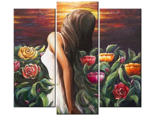 Obraz Kobieta wśród kwiatów, 3 elementy, 90x80 cm Oobrazy