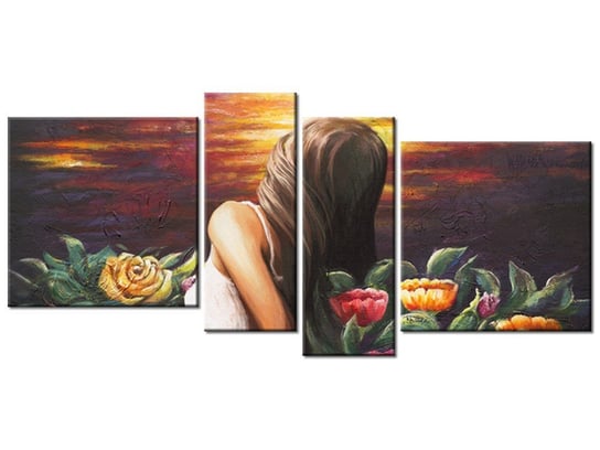 Obraz Kobieta wśród kwiatów, 4 elementy, 120x55 cm Oobrazy