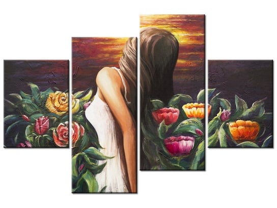 Obraz Kobieta wśród kwiatów, 4 elementy, 120x80 cm Oobrazy