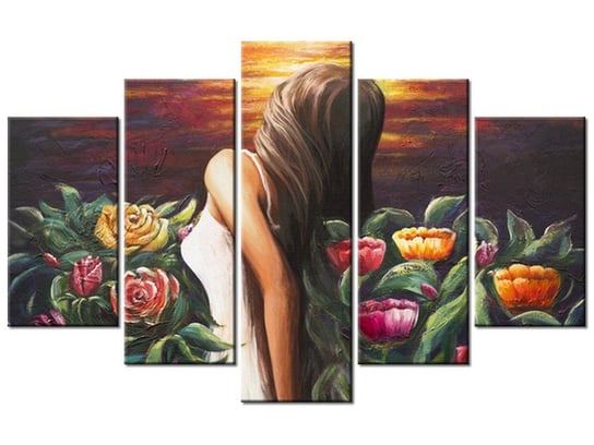 Obraz Kobieta wśród kwiatów, 5 elementów, 100x63 cm Oobrazy