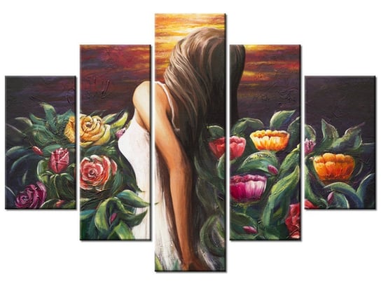 Obraz Kobieta wśród kwiatów, 5 elementów, 150x105 cm Oobrazy