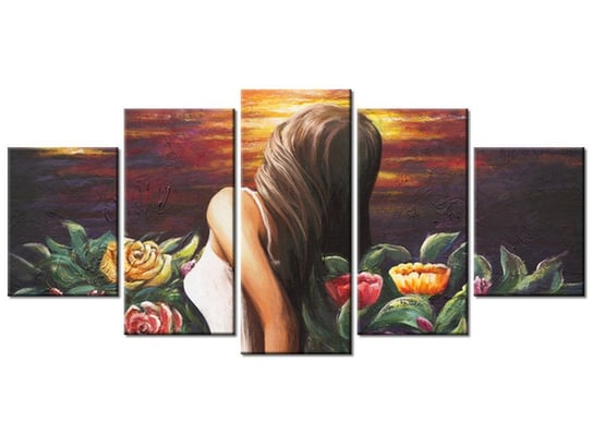 Obraz Kobieta wśród kwiatów, 5 elementów, 150x70 cm Oobrazy