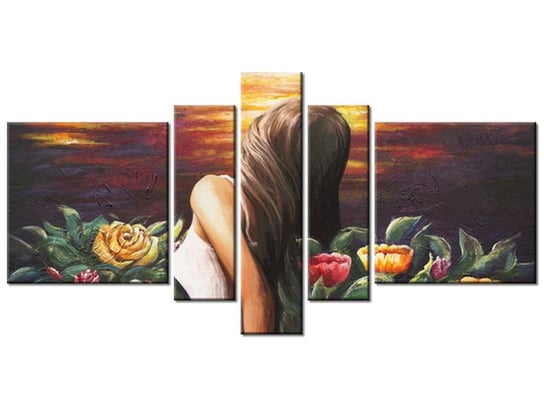 Obraz Kobieta wśród kwiatów, 5 elementów, 160x80 cm Oobrazy