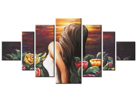 Obraz Kobieta wśród kwiatów, 7 elementów, 200x100 cm Oobrazy