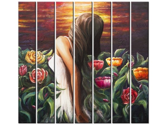 Obraz Kobieta wśród kwiatów, 7 elementów, 210x195 cm Oobrazy