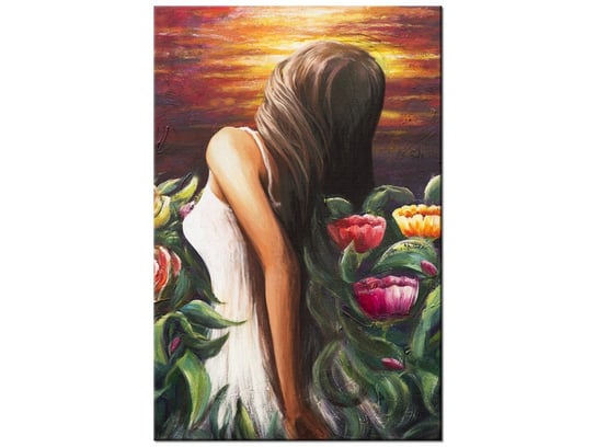 Obraz Kobieta wśród kwiatów, 80x120 cm Oobrazy