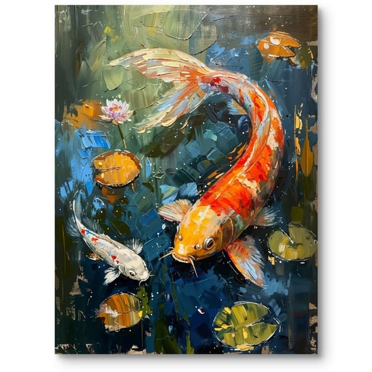 Obraz koi w stawie do salonu niebiesko-pomarańczowy 40x50 cm MieszkoMieszko