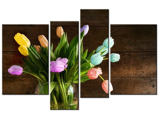 Obraz Kolorowe tulipany, 4 elementy, 130x85 cm Oobrazy