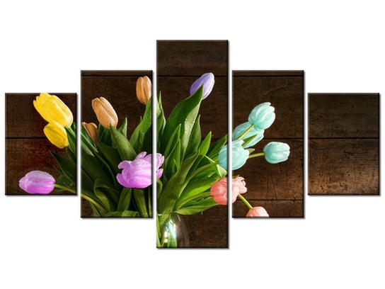 Obraz Kolorowe tulipany, 5 elementów, 125x70 cm Oobrazy