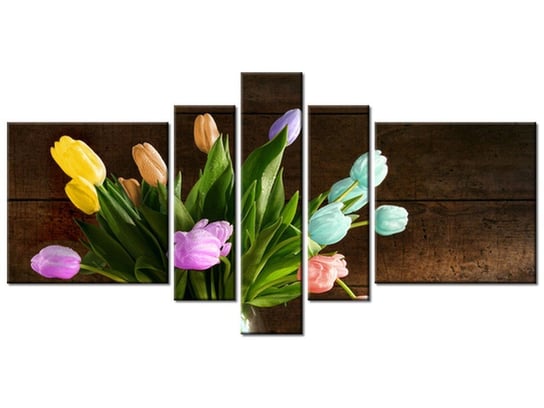 Obraz Kolorowe tulipany, 5 elementów, 160x80 cm Oobrazy