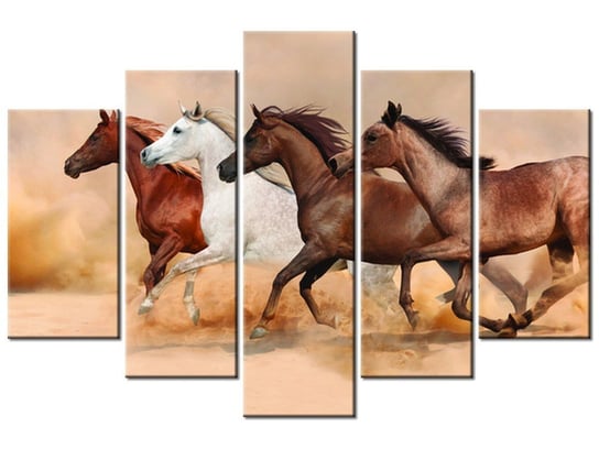 Obraz, Konie w galopie, 5 elementów, 150x100 cm Oobrazy