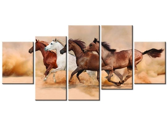 Obraz Konie w galopie, 5 elementów, 150x70 cm Oobrazy