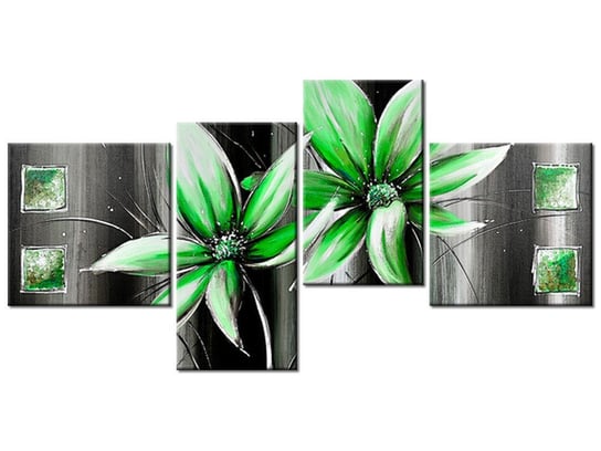Obraz Kwiaty na zielono, 4 elementy, 140x70 cm Oobrazy