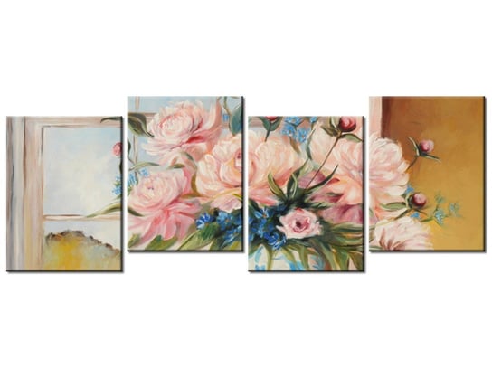 Obraz Kwiaty w wazonie, 4 elementy, 120x45 cm Oobrazy