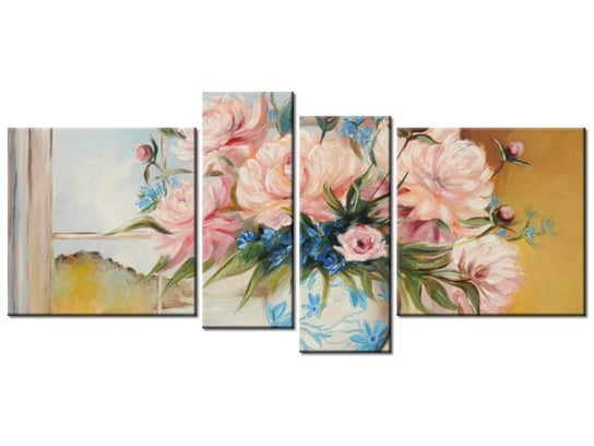 Obraz Kwiaty w wazonie, 4 elementy, 120x55 cm Oobrazy
