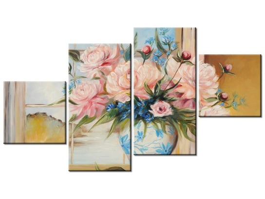 Obraz, Kwiaty w wazonie, 4 elementy, 160x90 cm Oobrazy
