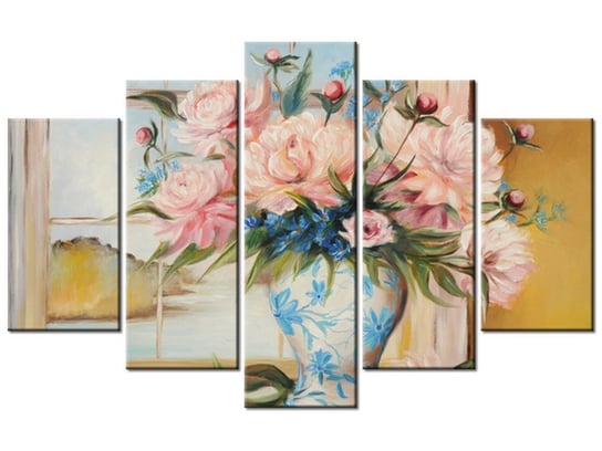 Obraz Kwiaty w wazonie, 5 elementów, 100x63 cm Oobrazy