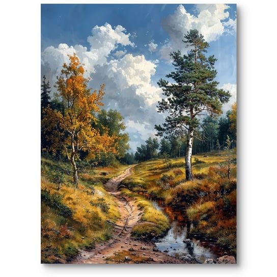 Obraz las ścieżka i drzewa do salonu impresjonizm niebiesko-zielony 40x50 cm MieszkoMieszko