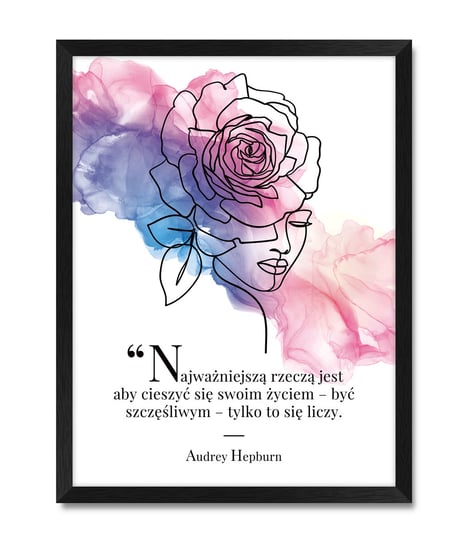 Obraz Line Art do salonu kwiat róża kobieta twarz cytat Audrey Hepburn iWALL studio