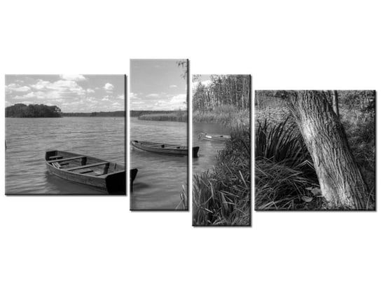 Obraz Łódki na jeziorze, 4 elementy, 120x55 cm Oobrazy