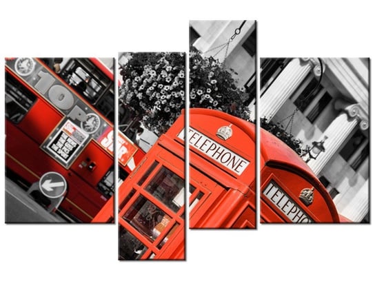 Obraz Londyn Czerwona budka telefoniczna, 4 elementy, 130x85 cm Oobrazy