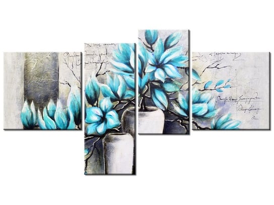 Obraz Magnolie w niebieskich kolorach, 4 elementy, 100x55 cm Oobrazy