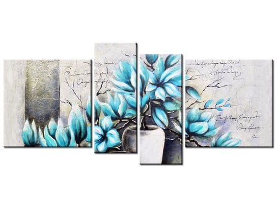 Obraz Magnolie w niebieskich kolorach, 4 elementy, 120x55 cm Oobrazy