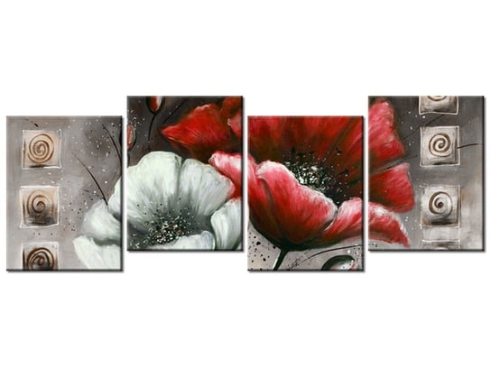 Obraz Malowane maki w czerwieni i brązie, 4 elementy, 120x45 cm Oobrazy