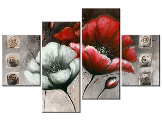 Obraz Malowane maki w czerwieni i brązie, 4 elementy, 120x80 cm Oobrazy