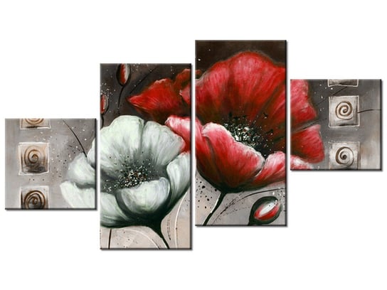 Obraz Malowane maki w czerwieni i brązie, 4 elementy, 160x90 cm Oobrazy