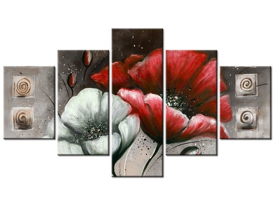 Obraz Malowane maki w czerwieni i brązie, 5 elementów, 125x70 cm Oobrazy