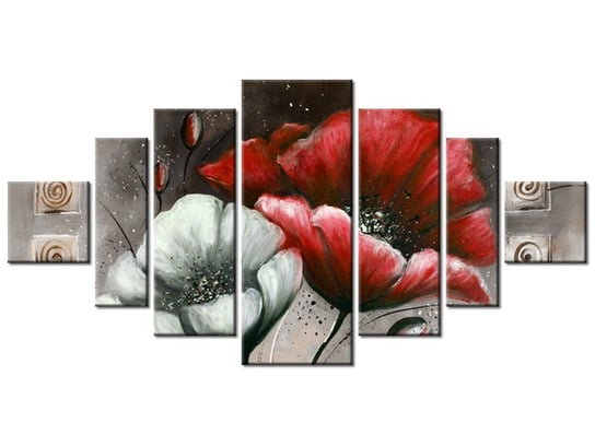 Obraz Malowane maki w czerwieni i brązie, 7 elementów, 200x100 cm Oobrazy