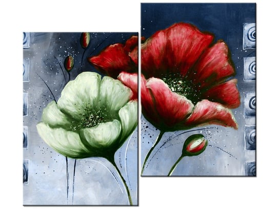 Obraz Malowane maki w czerwieni i zieleni, 2 elementy, 80x70 cm Oobrazy