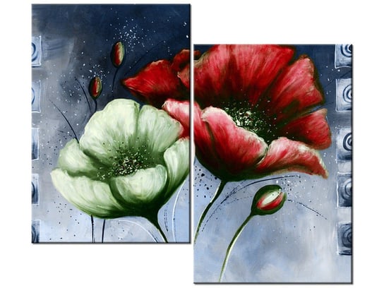 Obraz Malowane maki w czerwieni i zieleni, 2 elementy, 80x70 cm Oobrazy