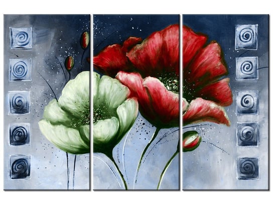 Obraz Malowane maki w czerwieni i zieleni, 3 elementy, 90x60 cm Oobrazy