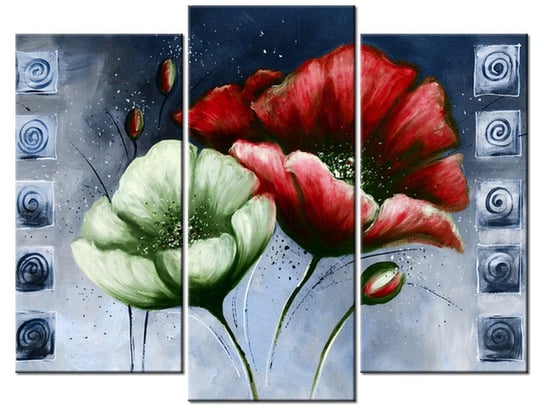 Obraz Malowane maki w czerwieni i zieleni, 3 elementy, 90x70 cm Oobrazy