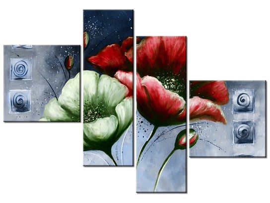Obraz Malowane maki w czerwieni i zieleni, 4 elementy, 100x70 cm Oobrazy