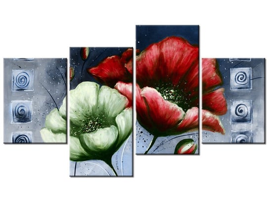 Obraz Malowane maki w czerwieni i zieleni, 4 elementy, 120x70 cm Oobrazy