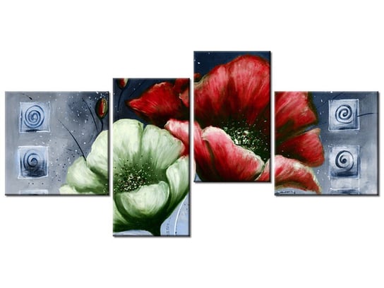 Obraz Malowane maki w czerwieni i zieleni, 4 elementy, 140x70 cm Oobrazy