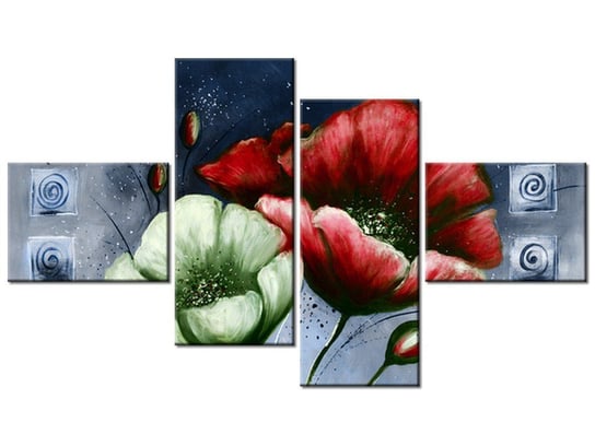 Obraz Malowane maki w czerwieni i zieleni, 4 elementy, 140x80 cm Oobrazy