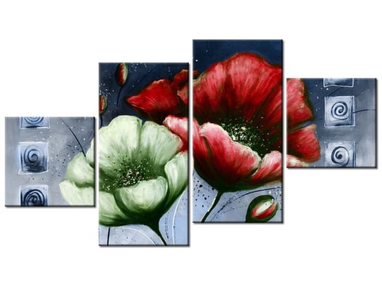 Obraz Malowane maki w czerwieni i zieleni, 4 elementy, 160x90 cm Oobrazy
