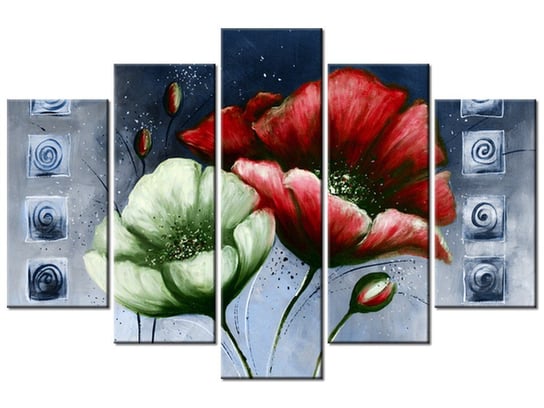 Obraz Malowane maki w czerwieni i zieleni, 5 elementów, 150x100 cm Oobrazy