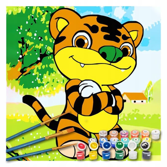 Obraz malowanie po numerach dla dzieci 4-14 lat 20x20cm z ramą tygryś KREOleo