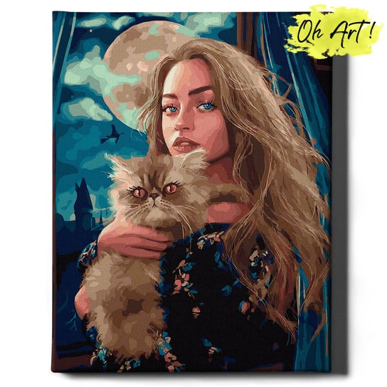 Obraz Malowanie po numerach NA RAMIE, 40x50 cm | Czarownica i kot | Oh Art! Oh Art!
