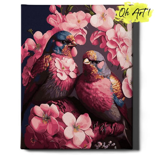 Obraz Malowanie po numerach NA RAMIE, 40x50 cm | Ptaki w różowych  kwiatach | Oh Art! Oh Art!