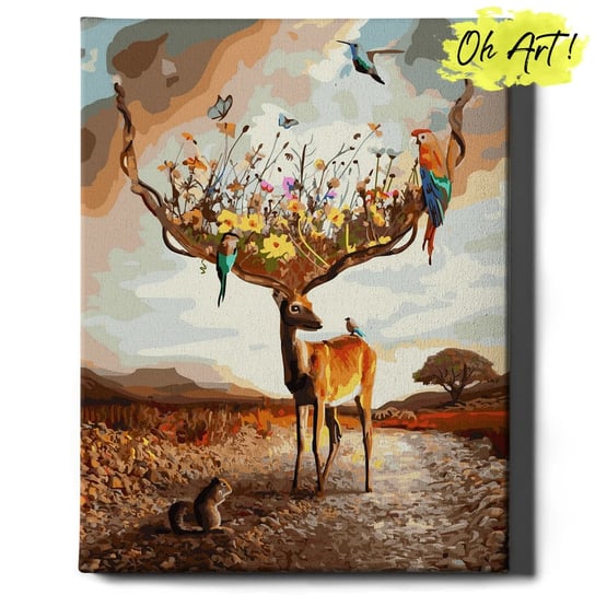 Obraz Malowanie po numerach NA RAMIE, 40x50, Jeleń i kwiaty | Oh Art! Oh Art!