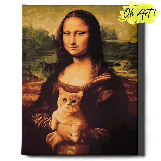 Obraz Malowanie po numerach NA RAMIE, 40x50, Mona Lisa i kotek | Oh Art! Oh Art!